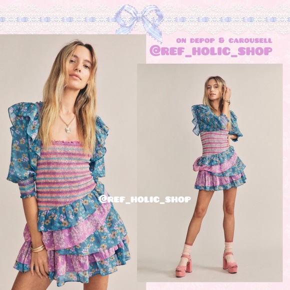 LoveShackFancy Golden Mini Dress in Moody Vino - Picture 3 of 10